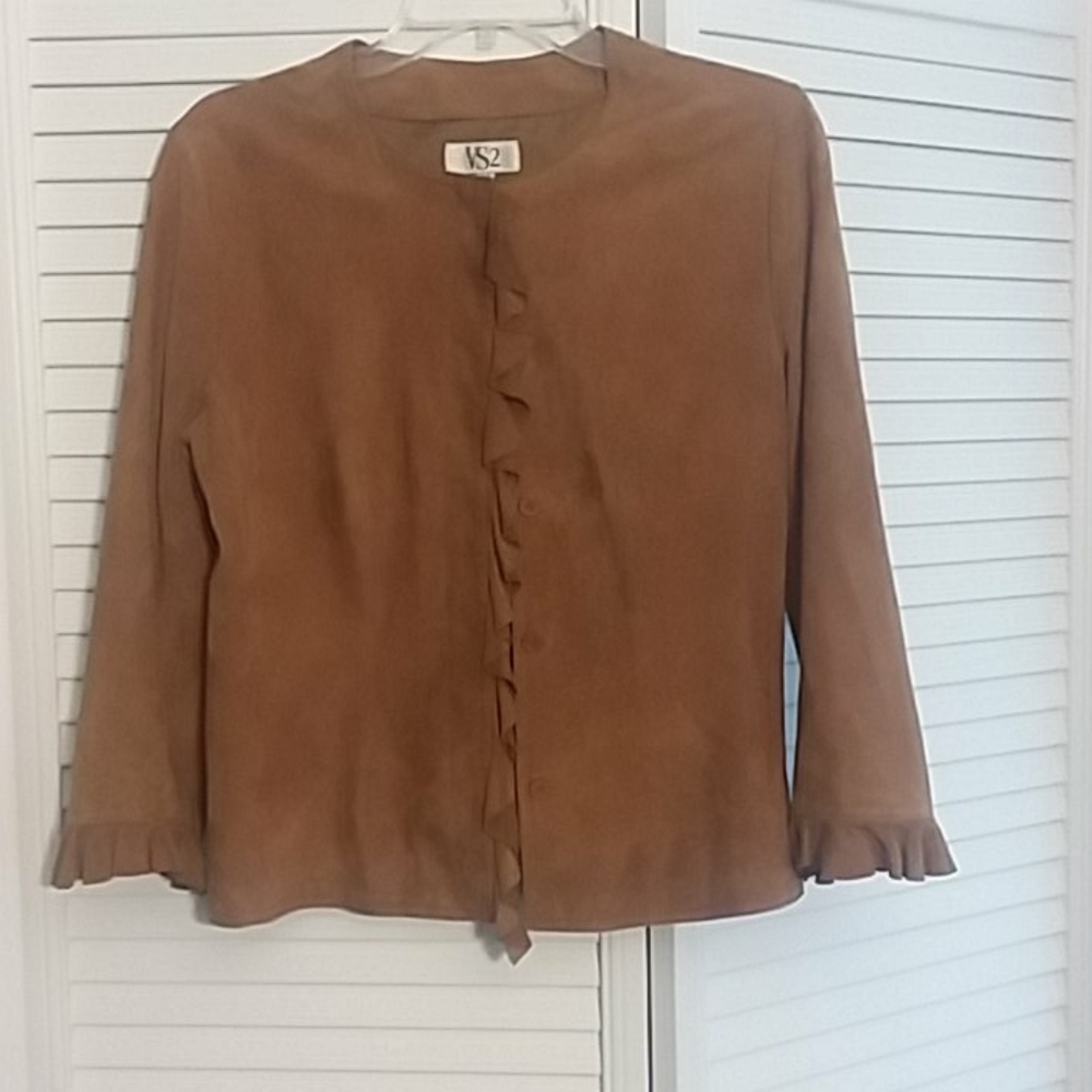 VS2 soft suede ruffle trim jacket